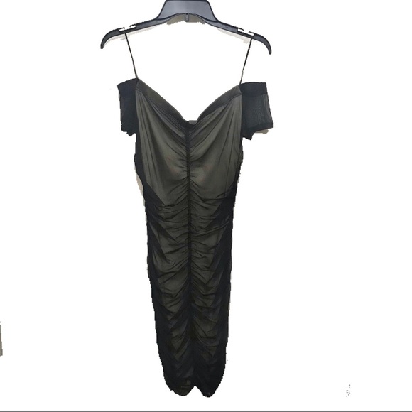 G by Guess Ruched Mesh Bodycon Dress (Nude/Black) - Picture 1 of 5